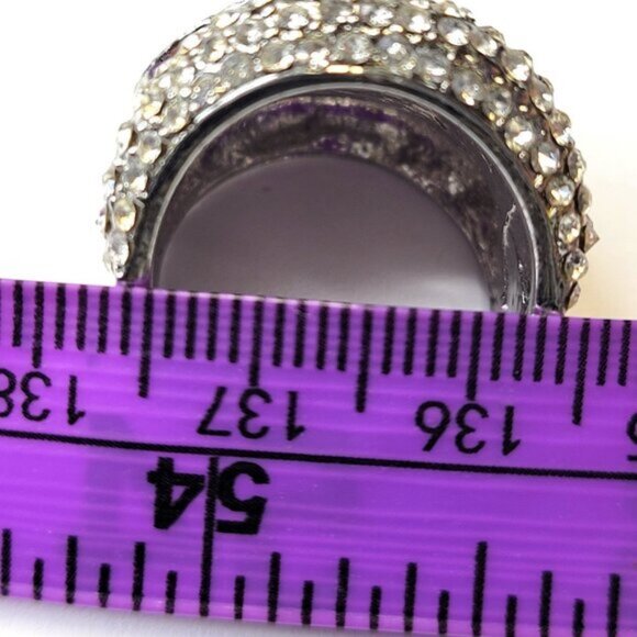 Two Tone Silver and Black Color Wide Ring Concave Design with Rhinestones Sz 5 - Picture 11 of 14